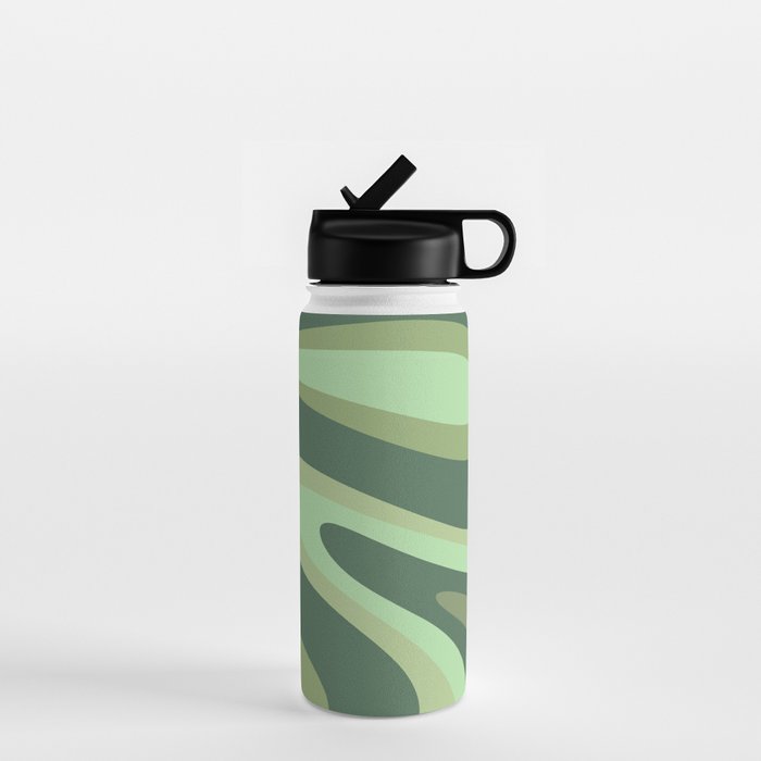 Retro Liquid Swirls Abstract Pattern in Basil and Mint Green Water Bottle Gallery Image 1
