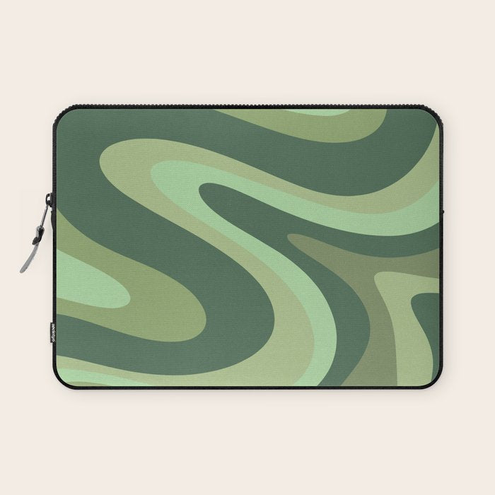 Retro Liquid Swirls Abstract Pattern in Basil and Mint Green Laptop Sleeve Gallery Image 1