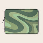 Retro Liquid Swirls Abstract Pattern in Basil and Mint Green Laptop Sleeve Gallery Image 1