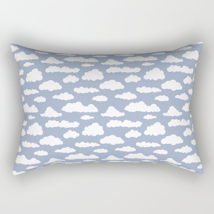 Sunny Summer Sky: White Cartoon Clouds in a Blue Sky Pattern Rectangular Pillow Gallery Image 2