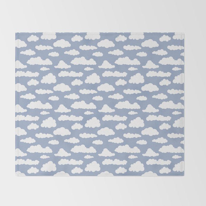 Sunny Summer Sky: White Cartoon Clouds in a Blue Sky Pattern Throw Blanket Gallery Image 2