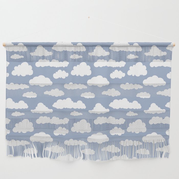 Sunny Summer Sky: White Cartoon Clouds in a Blue Sky Pattern Wall Hanging Gallery Image 1