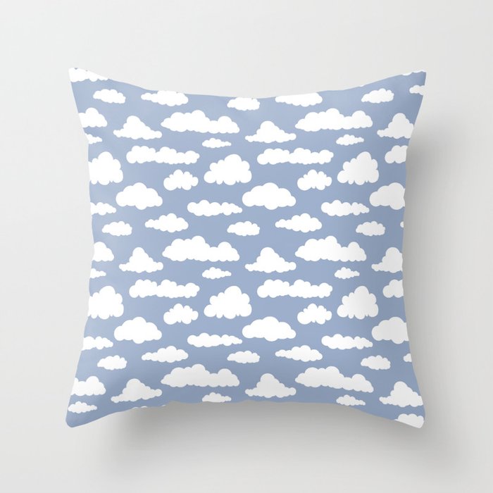 Sunny Summer Sky: White Cartoon Clouds in a Blue Sky Pattern Throw Pillow Gallery Image 6