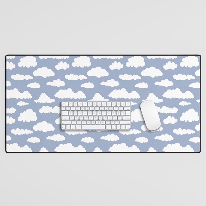 Sunny Summer Sky: White Cartoon Clouds in a Blue Sky Pattern Desk Mat Gallery Image 1