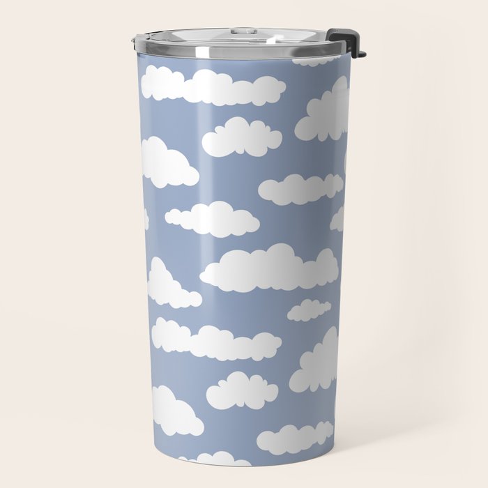 Sunny Summer Sky: White Cartoon Clouds in a Blue Sky Pattern Travel Mug Gallery Image 2