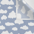 Sunny Summer Sky: White Cartoon Clouds in a Blue Sky Pattern Wall Tapestry Gallery Image 3