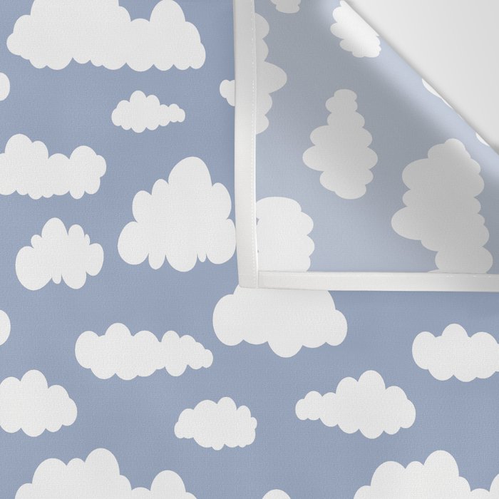 Sunny Summer Sky: White Cartoon Clouds in a Blue Sky Pattern Wall Tapestry Gallery Image 3