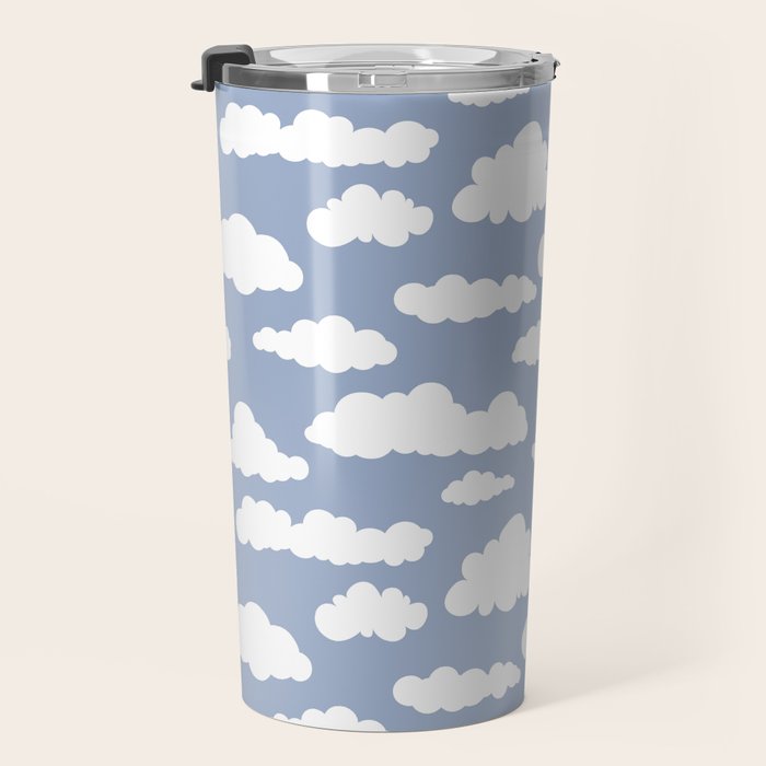 Sunny Summer Sky: White Cartoon Clouds in a Blue Sky Pattern Travel Mug Gallery Image 3