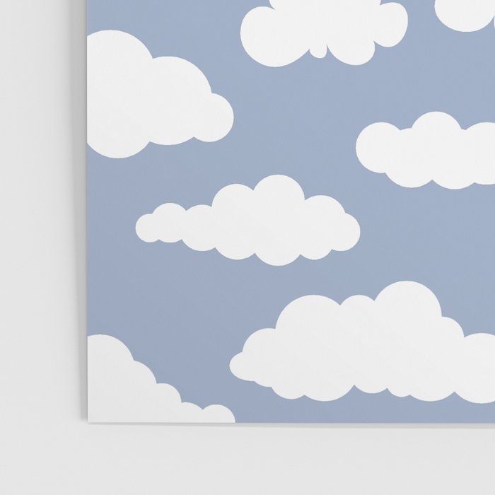 Sunny Summer Sky: White Cartoon Clouds in a Blue Sky Pattern Poster Gallery Image 3