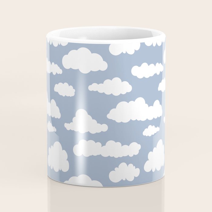 Sunny Summer Sky: White Cartoon Clouds in a Blue Sky Pattern Coffee Mug Gallery Image 4