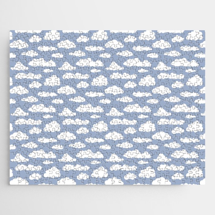 Sunny Summer Sky: White Cartoon Clouds in a Blue Sky Pattern Jigsaw Puzzle Gallery Image 1