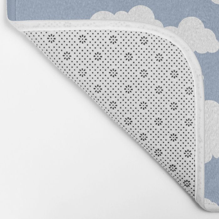 Sunny Summer Sky: White Cartoon Clouds in a Blue Sky Pattern Bath Mat Gallery Image 2