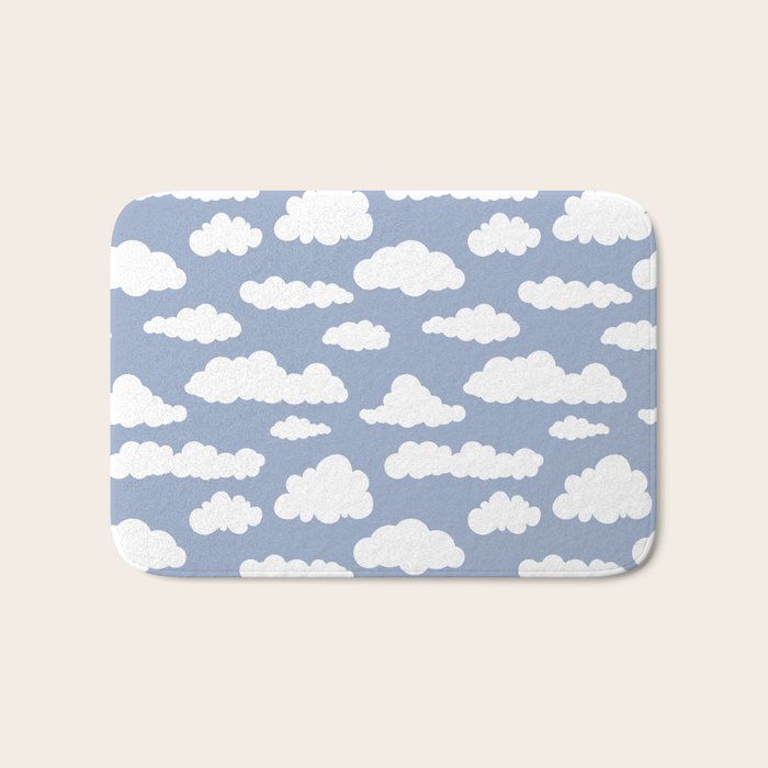 Sunny Summer Sky: White Cartoon Clouds in a Blue Sky Pattern Bath Mat Gallery Image 1