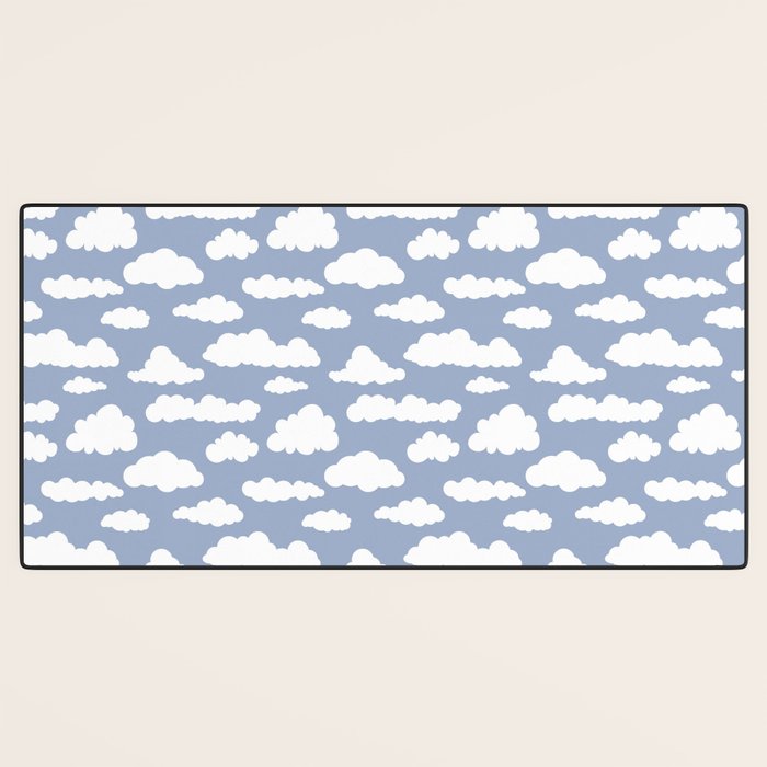 Sunny Summer Sky: White Cartoon Clouds in a Blue Sky Pattern Desk Mat Gallery Image 3