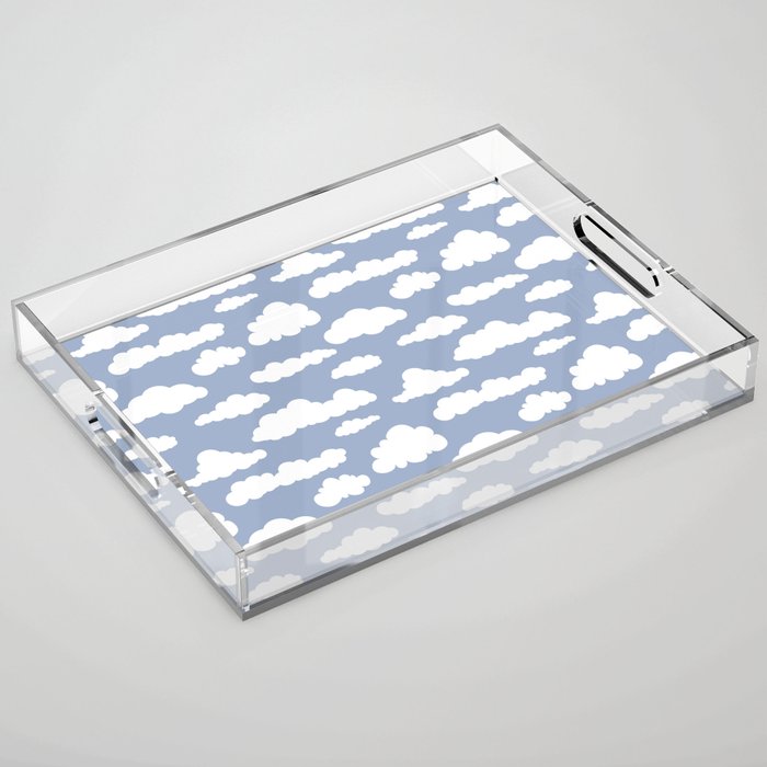 Sunny Summer Sky: White Cartoon Clouds in a Blue Sky Pattern Acrylic Tray Gallery Image 1