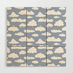 Sunny Summer Sky: White Cartoon Clouds in a Blue Sky Pattern Wood Wall Art Gallery Image 1