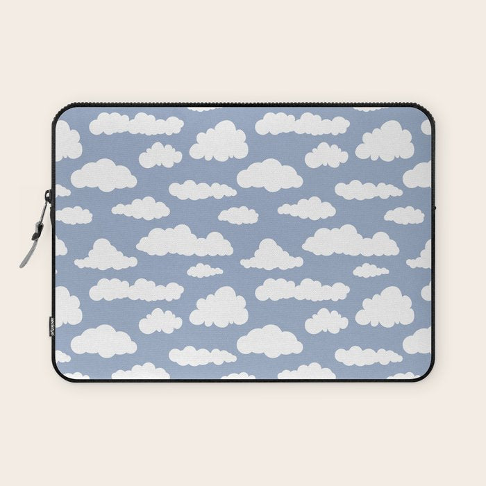 Sunny Summer Sky: White Cartoon Clouds in a Blue Sky Pattern Laptop Sleeve Gallery Image 1