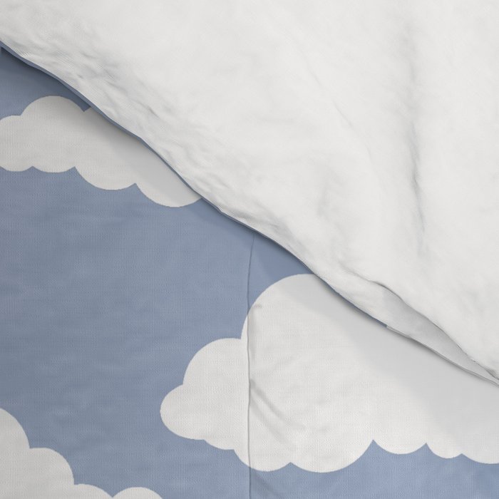 Sunny Summer Sky: White Cartoon Clouds in a Blue Sky Pattern Comforter Gallery Image 4