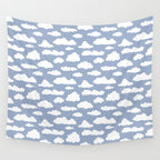 Sunny Summer Sky: White Cartoon Clouds in a Blue Sky Pattern Wall Tapestry Gallery Image 4