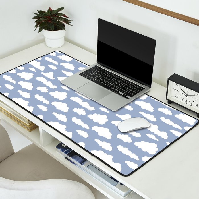 Sunny Summer Sky: White Cartoon Clouds in a Blue Sky Pattern Desk Mat Gallery Image 2