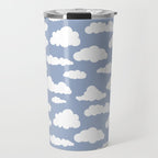 Sunny Summer Sky: White Cartoon Clouds in a Blue Sky Pattern Travel Mug Gallery Image 1