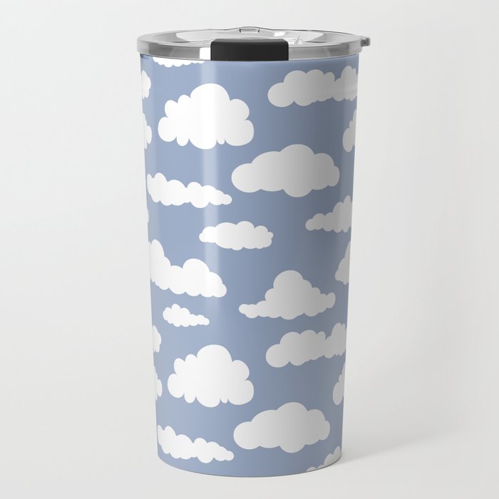 Sunny Summer Sky: White Cartoon Clouds in a Blue Sky Pattern Travel Mug Gallery Image 1