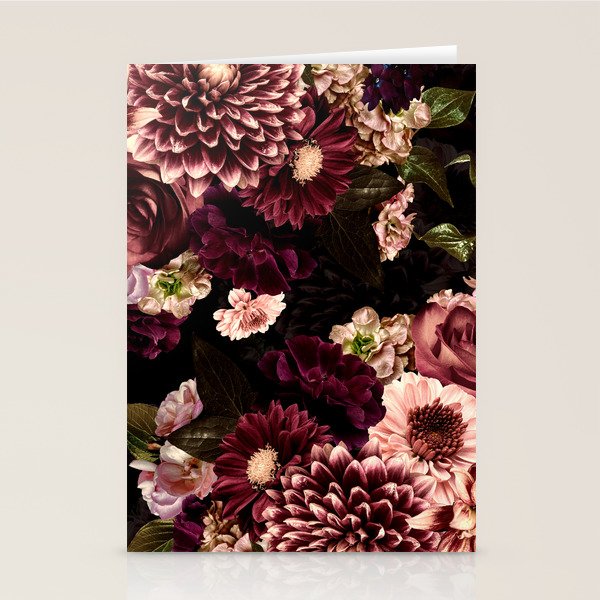 Vintage & Shabby Chic- Real Chrysanthemums Lush Midnight Flowers Botanical Garden Stationery Card Gallery Image 1