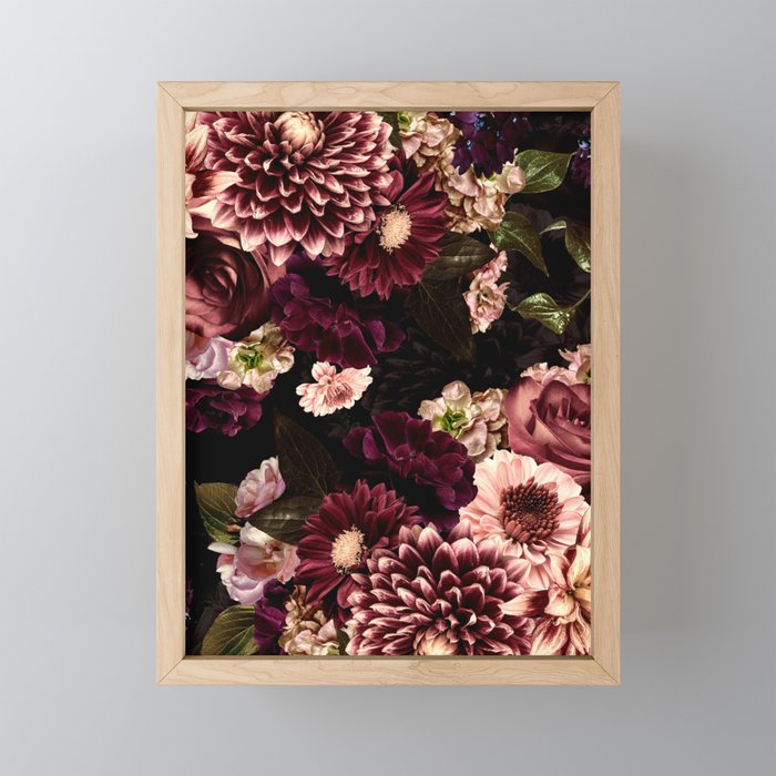 Vintage & Shabby Chic- Real Chrysanthemums Lush Midnight Flowers Botanical Garden Mini Art Print Gallery Image 1