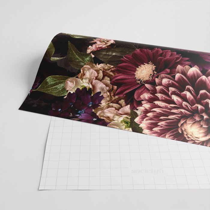 Vintage & Shabby Chic- Real Chrysanthemums Lush Midnight Flowers Botanical Garden Wrapping Paper Gallery Image 2