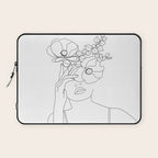 Minimal Line Art Woman with Flowers II Laptop Sleeve Gallery Image 1