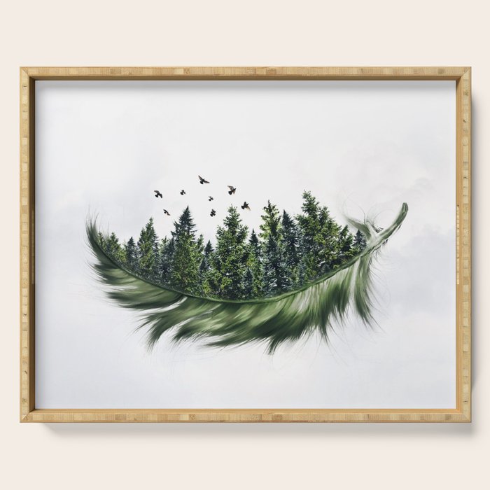 Earth Feather â¢ Green Feather I Serving Tray Gallery Image 1