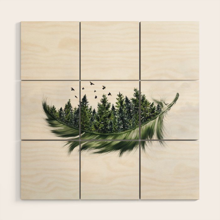 Earth Feather â¢ Green Feather I Wood Wall Art Gallery Image 1