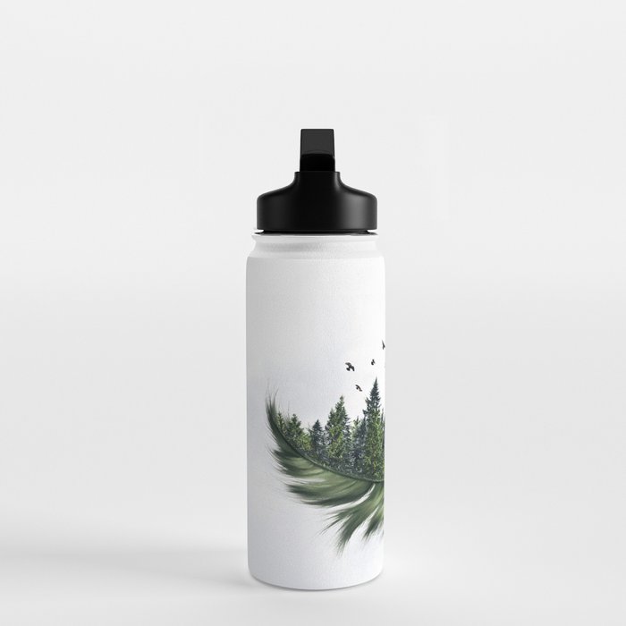 Earth Feather â¢ Green Feather I Water Bottle Gallery Image 3