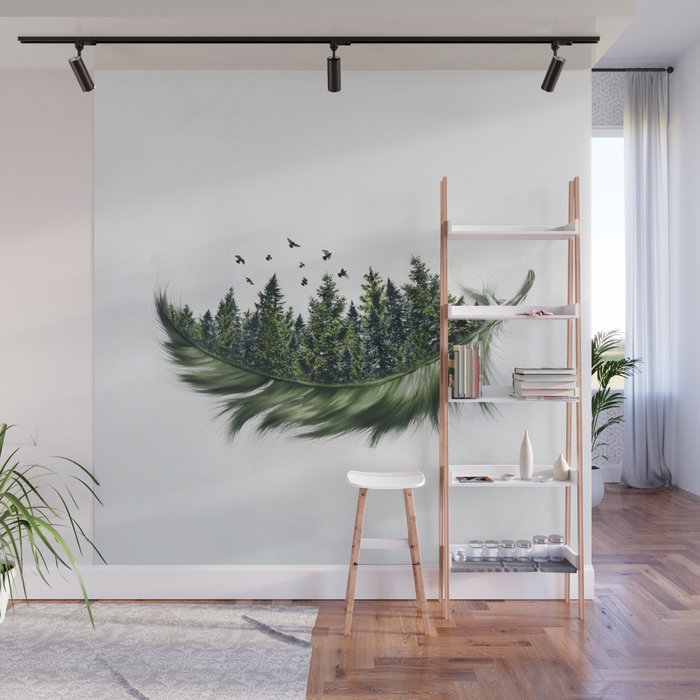 Earth Feather â¢ Green Feather I Wall Mural Gallery Image 1
