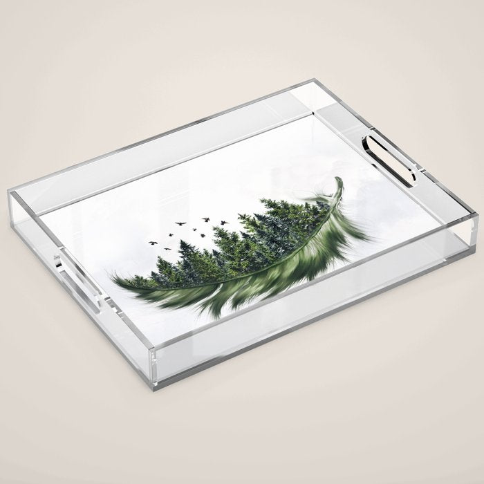 Earth Feather â¢ Green Feather I Acrylic Tray Gallery Image 1