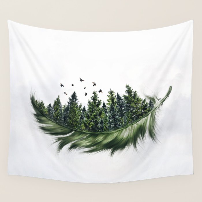 Earth Feather â¢ Green Feather I Wall Tapestry Gallery Image 4