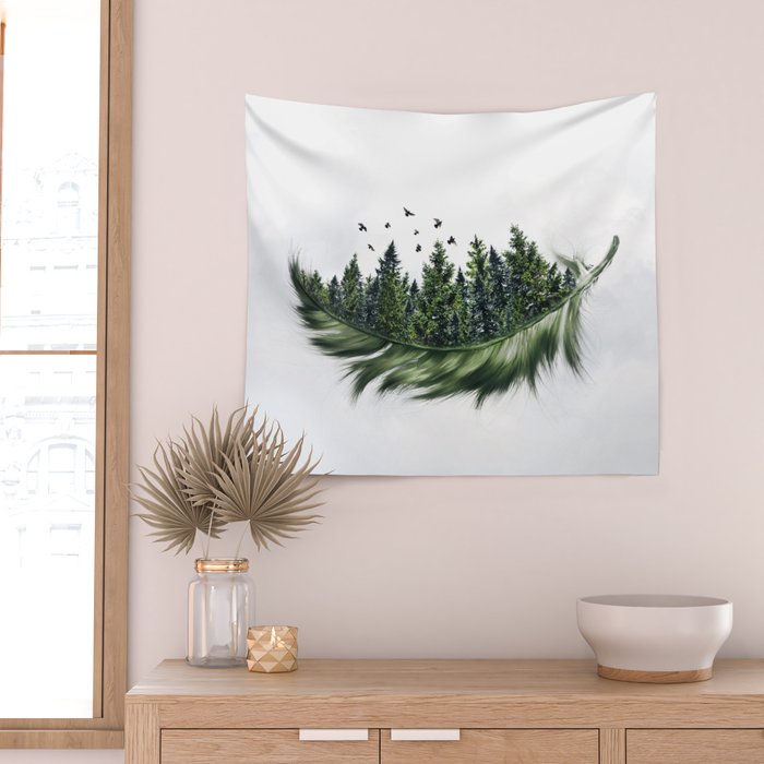Earth Feather â¢ Green Feather I Wall Tapestry Gallery Image 2