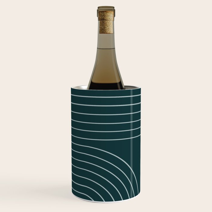 Minimal Line Curvature XCII Dark Teal Green Mid Century Modern Arch Abstract Wine Chiller Gallery Image 3
