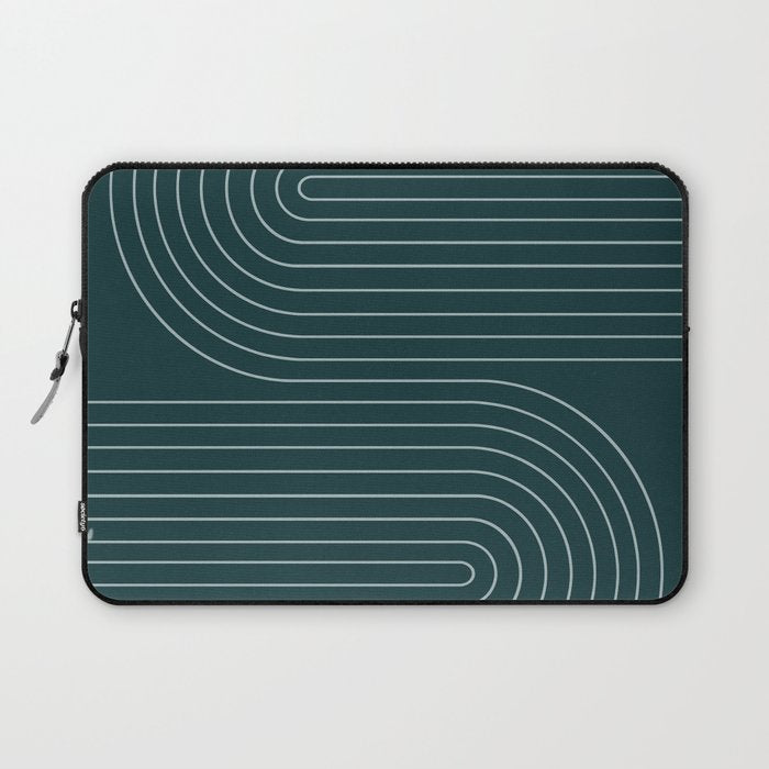 Minimal Line Curvature XCII Dark Teal Green Mid Century Modern Arch Abstract Laptop Sleeve Gallery Image 1