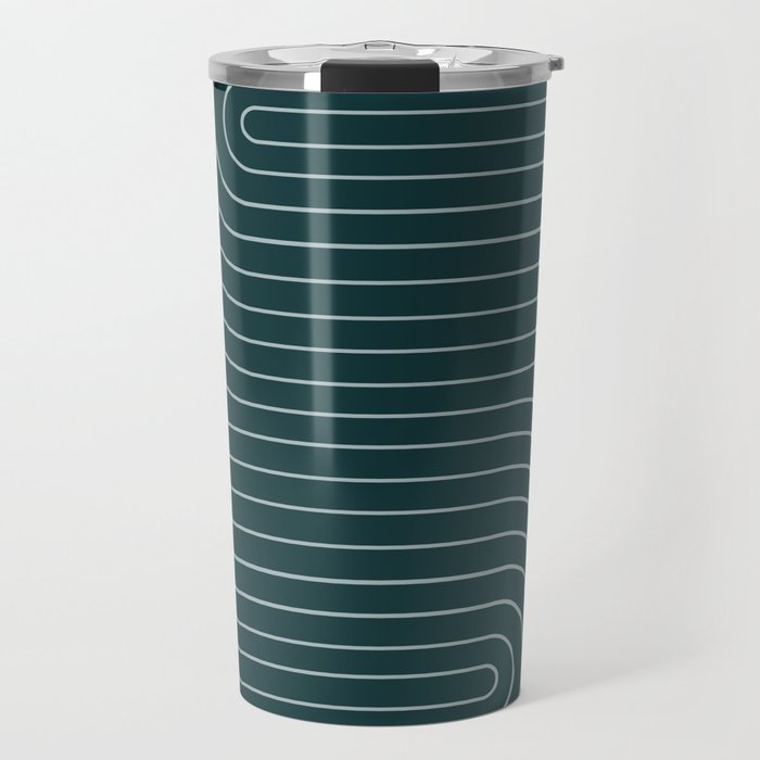Minimal Line Curvature XCII Dark Teal Green Mid Century Modern Arch Abstract Travel Mug Gallery Image 1