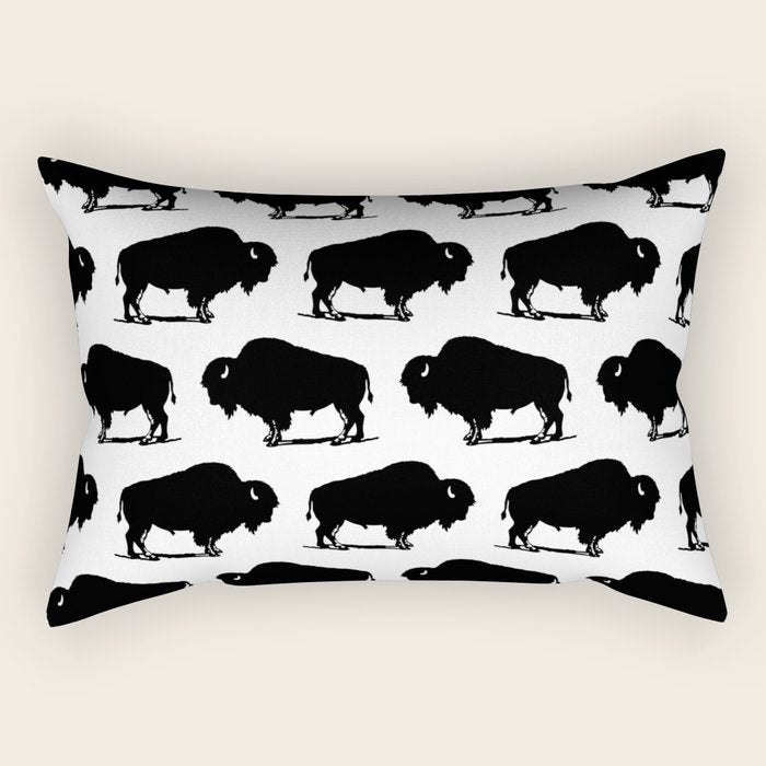 Buffalo Bison Pattern 267 Black and White Rectangular Pillow Gallery Image 2