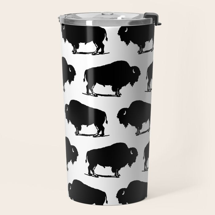 Buffalo Bison Pattern 267 Black and White Travel Mug Gallery Image 2
