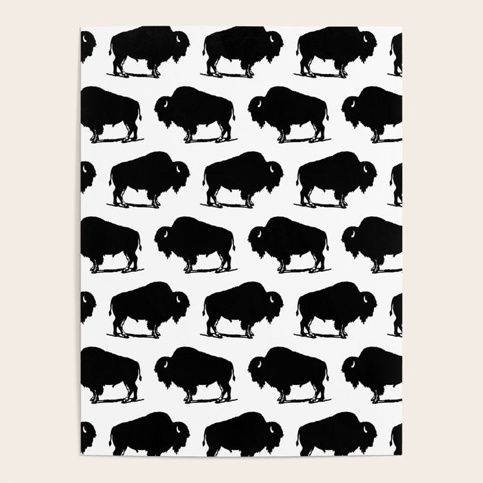 Buffalo Bison Pattern 267 Black and White Poster Gallery Image 4