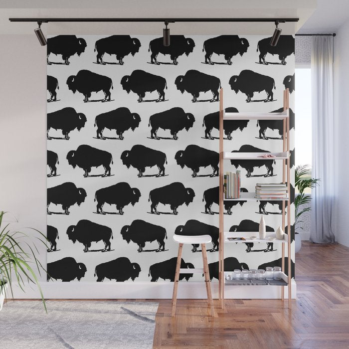Buffalo Bison Pattern 267 Black and White Wall Mural Gallery Image 1