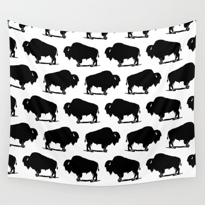 Buffalo Bison Pattern 267 Black and White Wall Tapestry Gallery Image 1