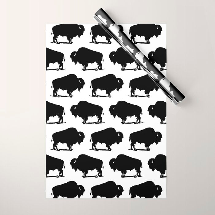 Buffalo Bison Pattern 267 Black and White Wrapping Paper Gallery Image 1