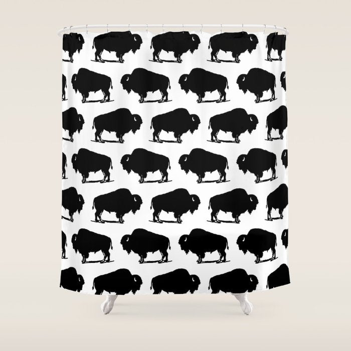 Buffalo Bison Pattern 267 Black and White Shower Curtain Gallery Image 1