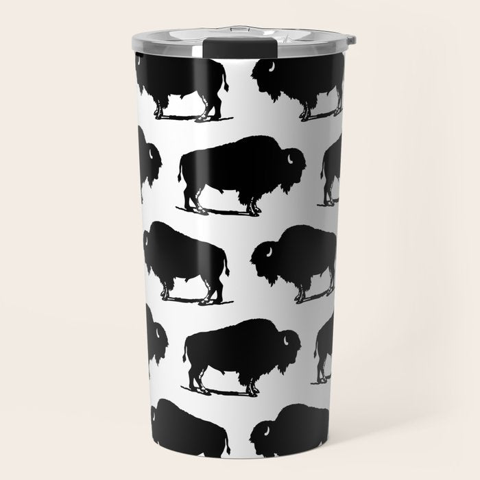 Buffalo Bison Pattern 267 Black and White Travel Mug Gallery Image 1