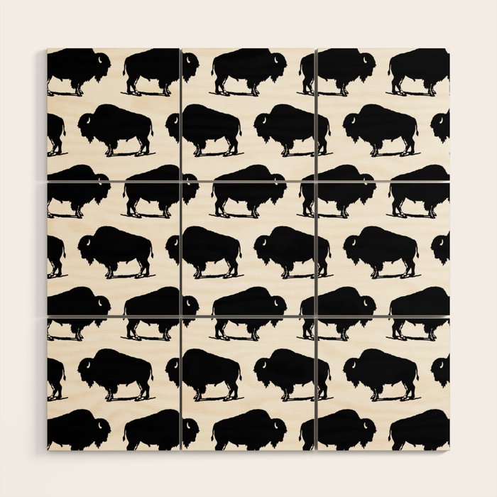 Buffalo Bison Pattern 267 Black and White Wood Wall Art Gallery Image 1
