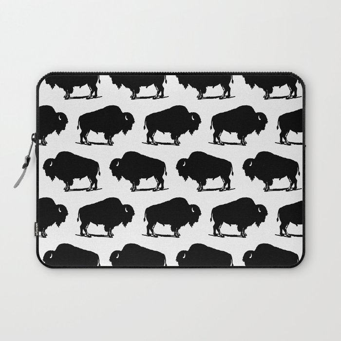 Buffalo Bison Pattern 267 Black and White Laptop Sleeve Gallery Image 1